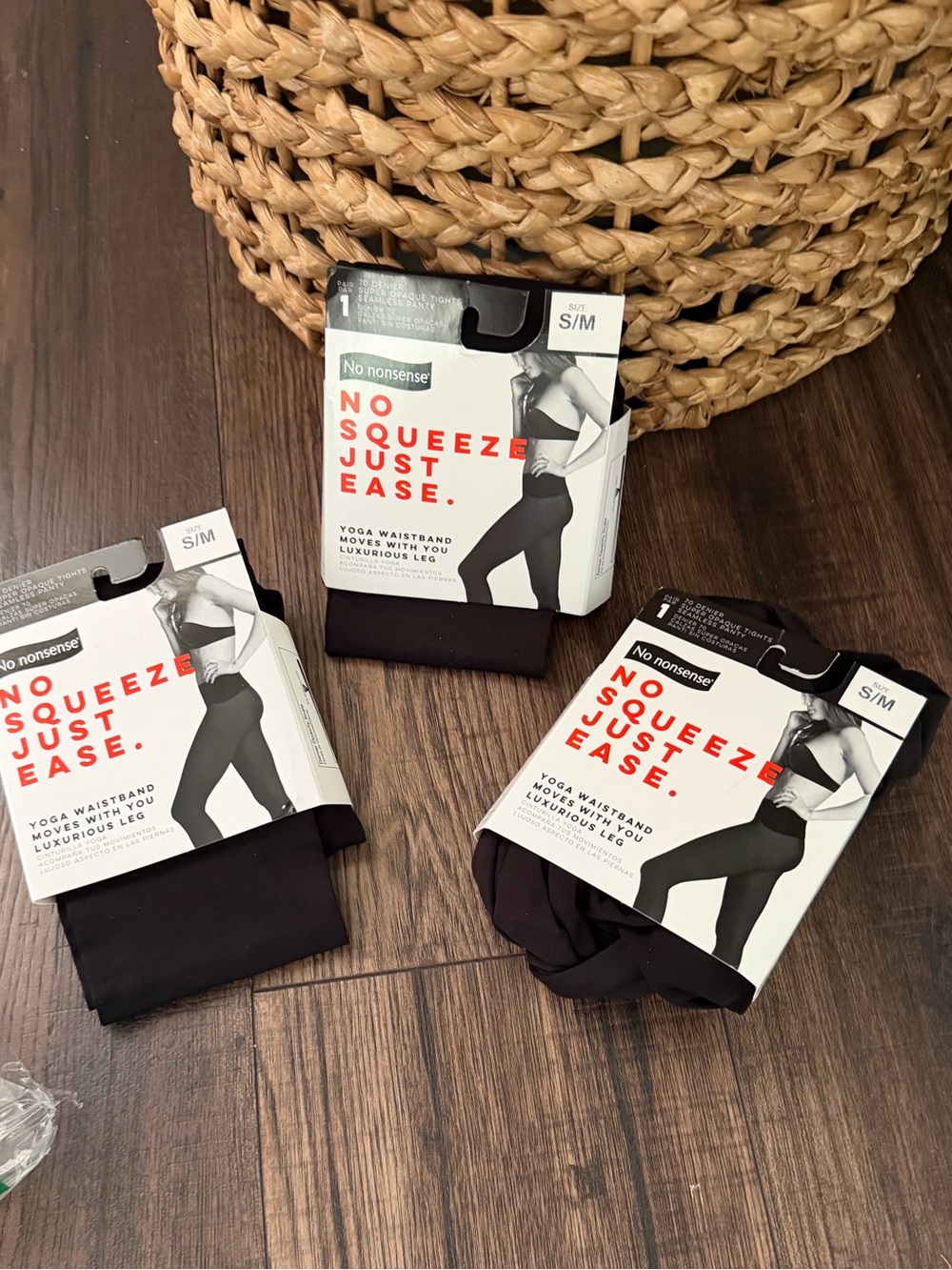 NWT 3-Pack  No Nonsense Women’s Yoga Waistband Black Tights Size S/M Brand New